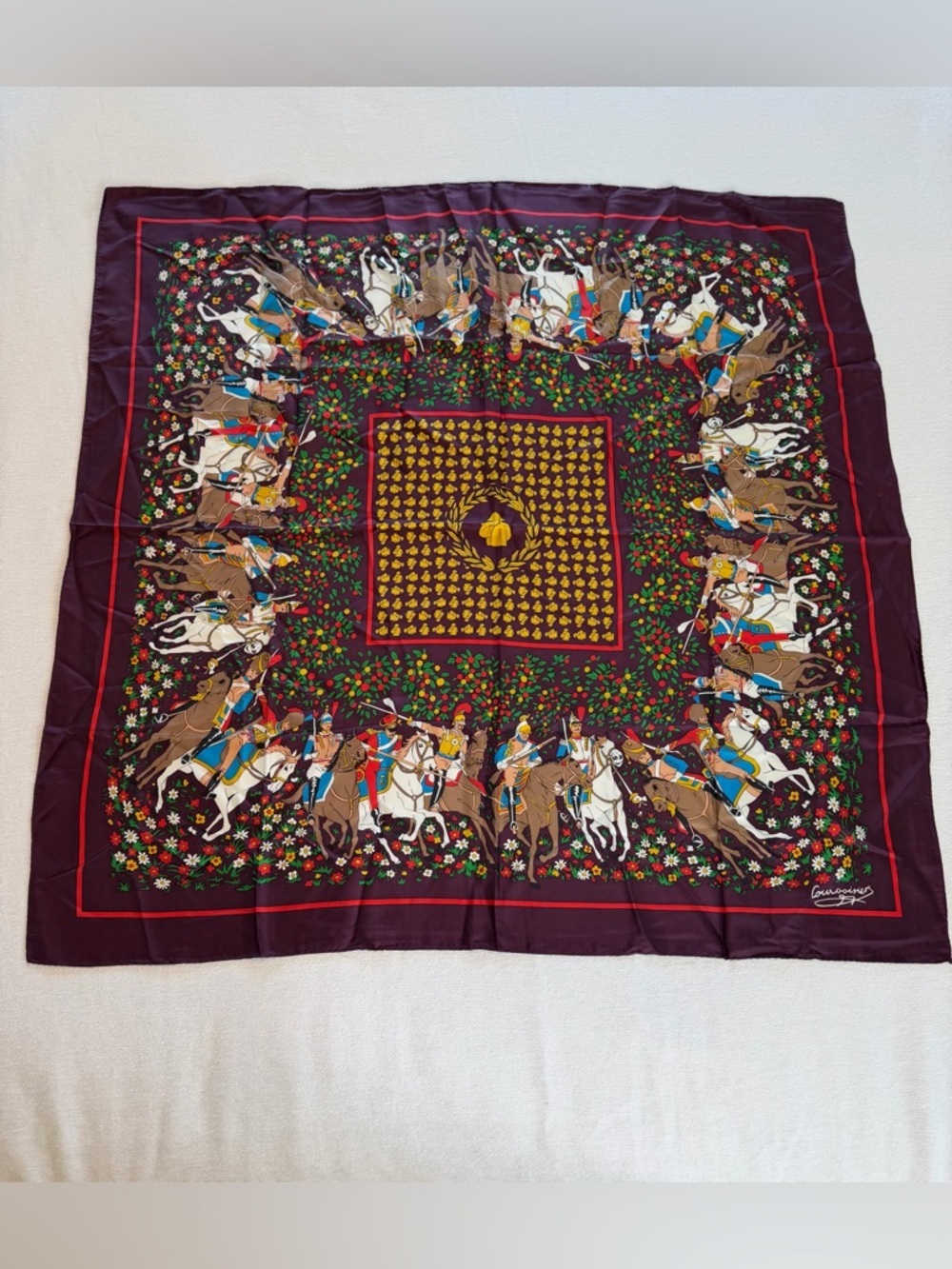 Equestrian Print Hand Rolled Edge Scarf (No Tags) - Picture 4 of 7